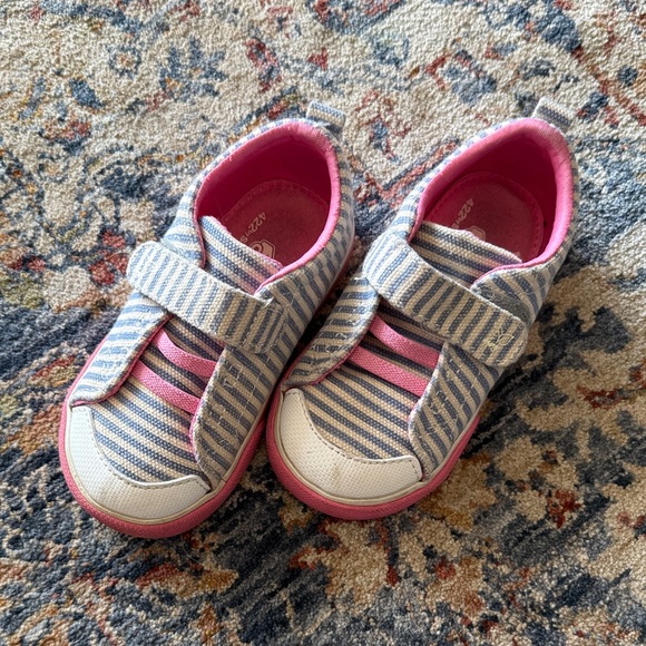 See Kai Run Striped Blue and Pink Sneakers - Picture 1 of 5